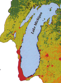 Satellite image of Lake Michigan basin