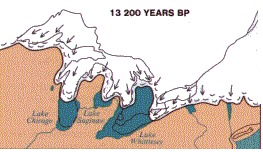 Animated gif showing ice sheet covering Great Lakes basin