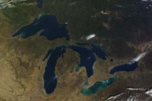 Satellite image of Great Lakes Basin